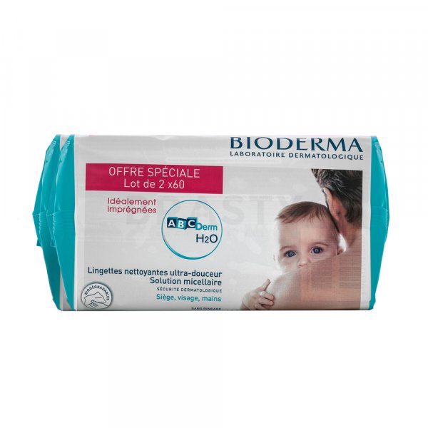 Bioderma ABCDerm H2O Lingettes Biodégradables 2x60 pcs micellar wipes for kids