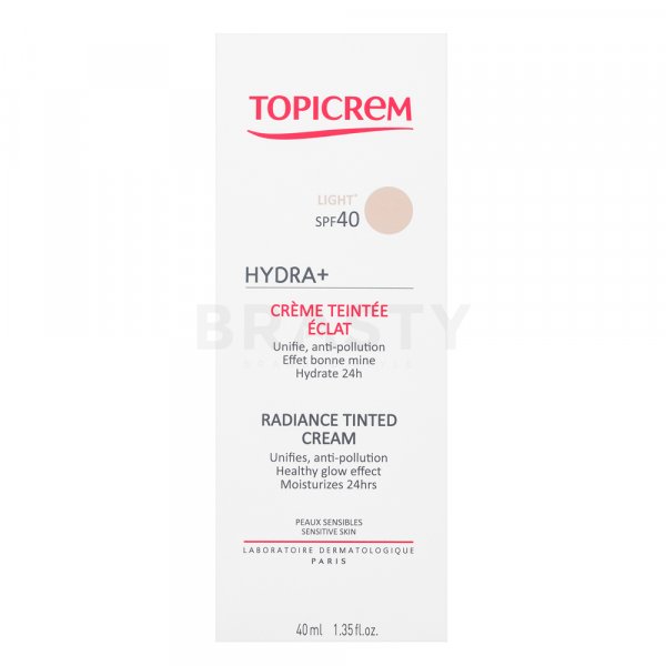 Topicrem HYDRA+ Radiance Tinted Cream SPF40 - Light vopsea nuanțatoare tip cremă cu efect de hidratare 40 ml