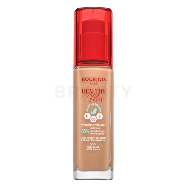 Bourjois Healthy Mix Clean & Vegan Radiant Foundation Flüssiges Make Up für Einigung des farbigen Hauttones 55N Deep Beige 30 ml