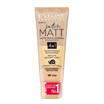 Eveline Satin Matt Mattifying & Covering Foundation 4in1 fond de ten lichid cu efect matifiant 101 Ivory 30 ml