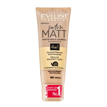 Eveline Satin Matt Mattifying & Covering Foundation 4in1 tekutý make-up s matujícím účinkem 102 Vanilla 30 ml