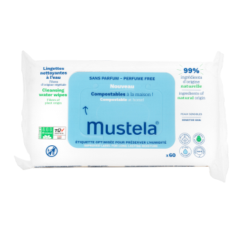 Mustela Compostable at Home čisticí ubrousky pro děti Cleansing Water Wipes 60 pcs
