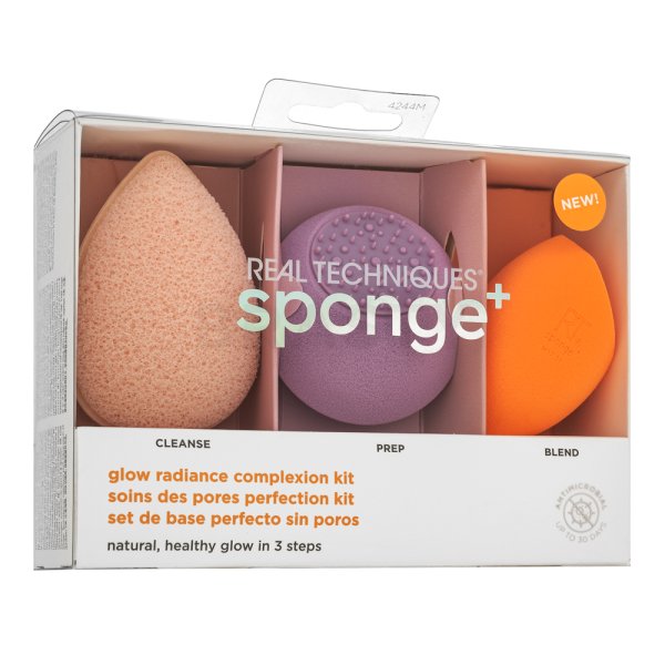 Real Techniques Sponge+ Glow Radiance Complexion Kit 3pcs комплект за уеднаквена и изсветлена кожа