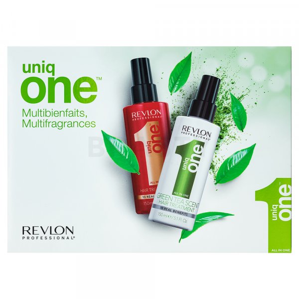 Revlon Professional Uniq One All In One Classic + Green Tea All-in-One Multi-Benefit Treatment bezoplachová péče pro všechny typy vlasů 150 ml + 150 ml