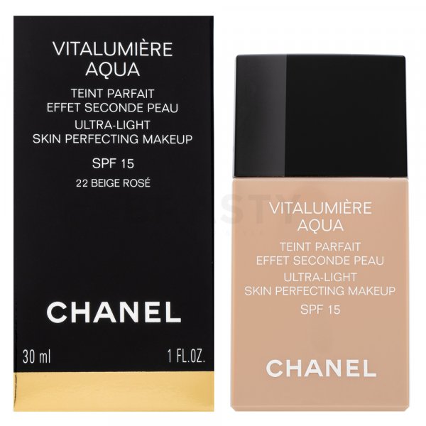 Chanel Vitalumiere Aqua UltraLight Skin Perfecting Makeup 22 Beige Rose make-up pro sjednocenou a rozjasněnou pleť 30 ml
