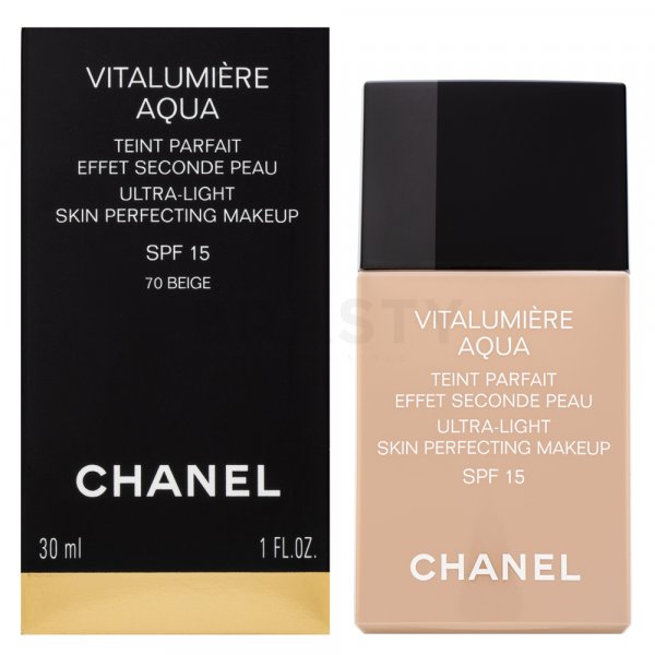 Chanel Vitalumiere Aqua UltraLight Skin Perfecting Makeup 70 Beige make-up pro sjednocenou a rozjasněnou pleť 30 ml