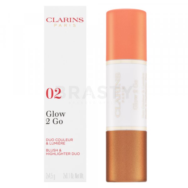 Clarins Glow 2 Go Blush & Highlighter krémová lícenka 2v1 02 Golden Peach 2x4 g