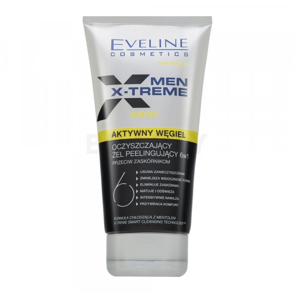 Eveline Men X-treme Cleansing Gel Scrub Peeling with Active Charcoal multifunkční čisticí gel a peeling pro problematickou pleť 150 ml