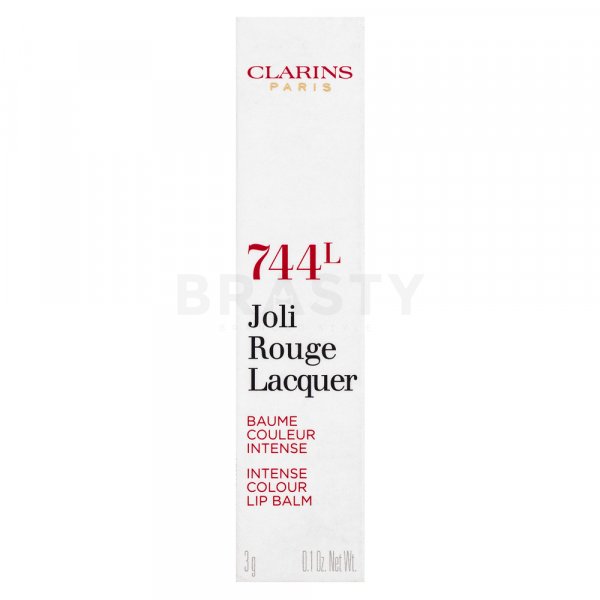 Clarins Joli Rouge Lacquer vyživující rtěnka s perleťovým leskem 744L Plum 3,5 g