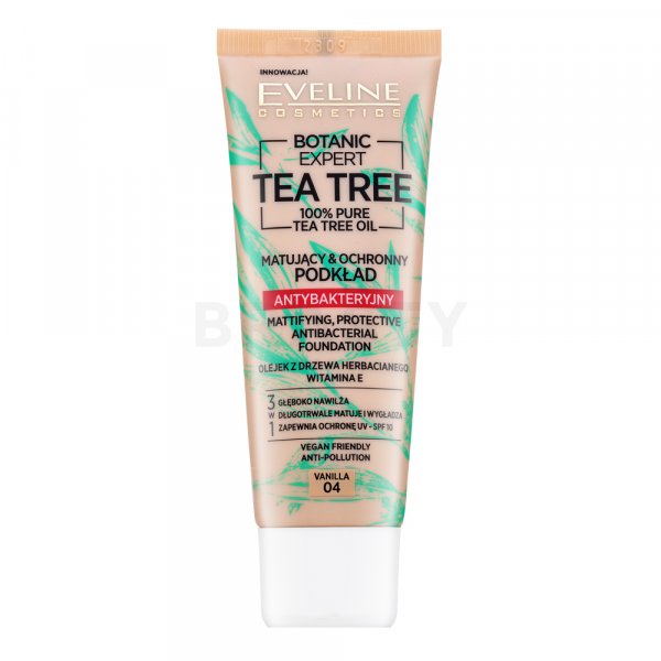 Eveline Botanic Expert Tea Tree Mattifying, Protective Antibacterial Foundation folyékony make-up az arcbőr hiányosságai ellen 04 Vanilla 30 ml
