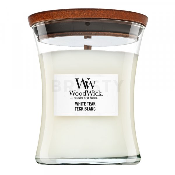 Woodwick White Teak candela profumata 275 g