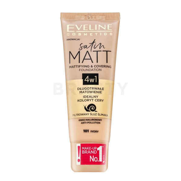 Eveline Satin Matt Mattifying & Covering Foundation 4in1 fond de ten lichid cu efect matifiant 101 Ivory 30 ml