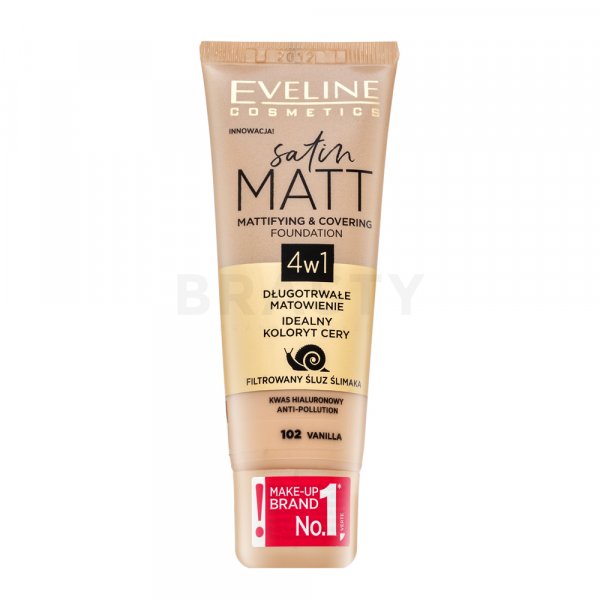 Eveline Satin Matt Mattifying & Covering Foundation 4in1 tekutý make-up so zmatňujúcim účinkom 102 Vanilla 30 ml