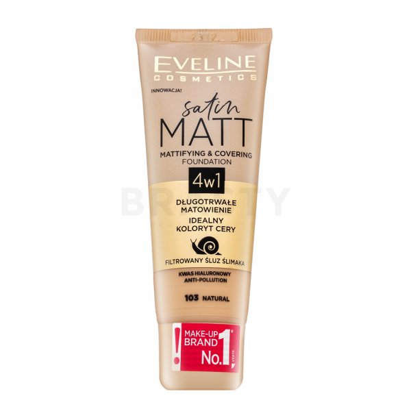 Eveline Satin Matt Mattifying & Covering Foundation 4in1 Liquid Foundation with a matt effect 103 Natural 30 ml