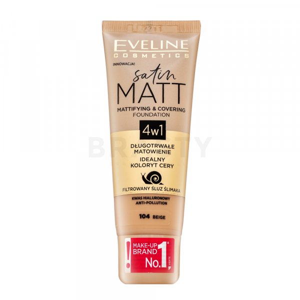 Eveline Satin Matt Mattifying & Covering Foundation 4in1 fondotinta liquido con un effetto opaco 104 Beige 30 ml