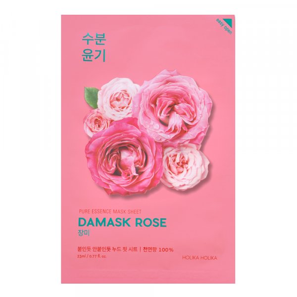 Holika Holika Pure Essence Mask Sheet Damask Rose mascarilla en forma de hoja para piel unificada y sensible 23 g
