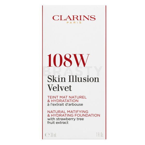 Clarins Skin Illusion Velvet Natural Matifying & Hydrating Foundation fondotinta liquido con un effetto opaco 108W Sand 30 ml