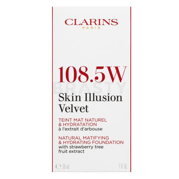 Clarins Skin Illusion Velvet Natural Matifying & Hydrating Foundation maquillaje líquido con efecto mate 108.5W Cashew 30 ml