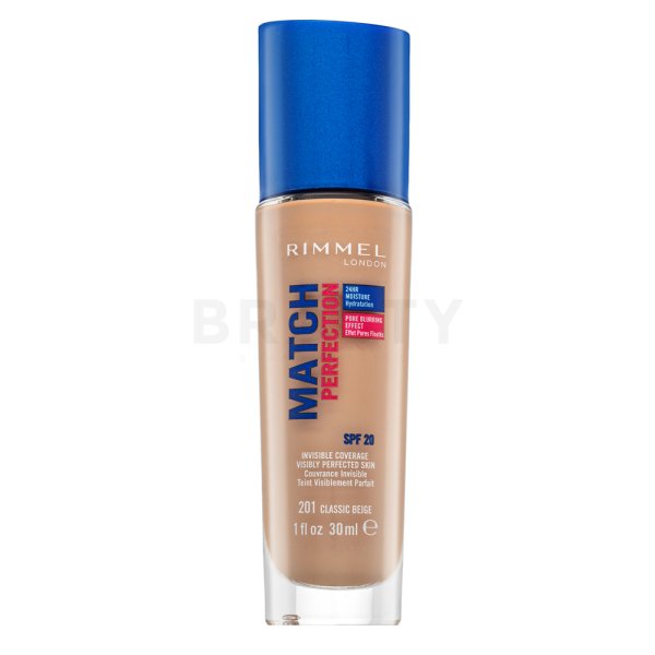 Rimmel London Match Perfection 24HR SPF20 Foundation 201 Classic Beige Liquid Foundation for unified and lightened skin 30 ml