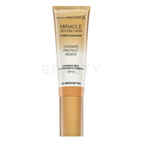 Max Factor Miracle Second Skin Hybrid Foundation SPF20 08 Medium Tan langhoudende make-up met hydraterend effect 30 ml
