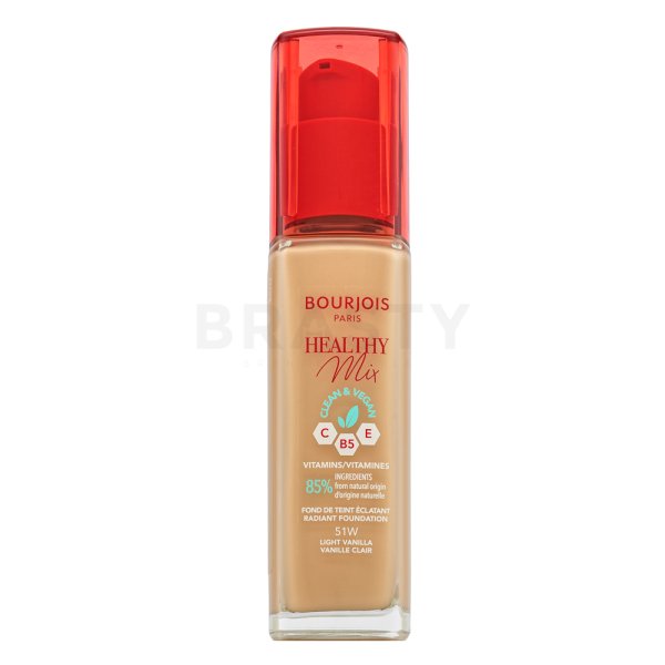 Bourjois Healthy Mix Clean & Vegan Radiant Foundation течен фон дьо тен за изравняване тена на кожата 51W Light Vanilla 30 ml