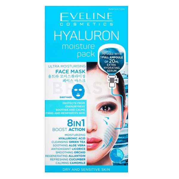 Eveline Hyaluron Moisture Pack Ultra Moisturising Face Mask 1 pcs платнена маска за всички видове кожа