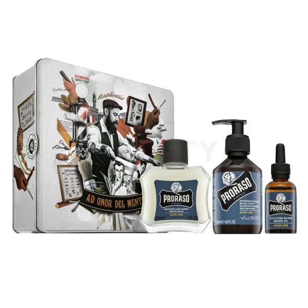 Proraso darilni komplet Azur Lime Metal Box Beard Care 200 ml + 100 ml + 30 ml