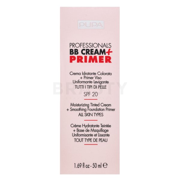 Pupa Professionals BB Cream + Primer SPF 20 002 Sand BB Creme für Einigung des farbigen Hauttones 50 ml