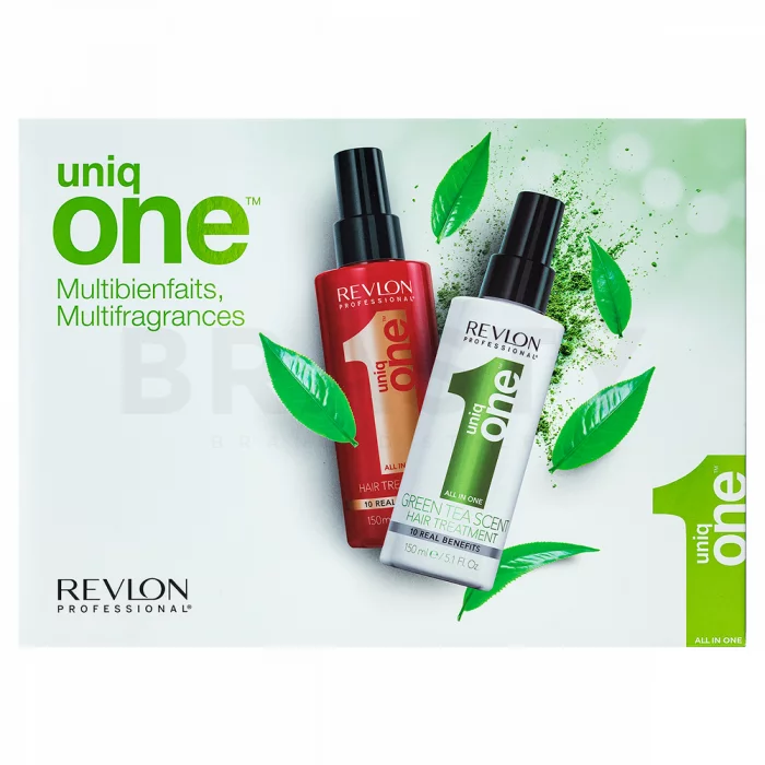 Revlon Professional Uniq One All In One Classic + Green Tea All-in-One Multi-Benefit Treatment bezoplachová péče pro všechny typy vlasů 150 ml + 150 ml