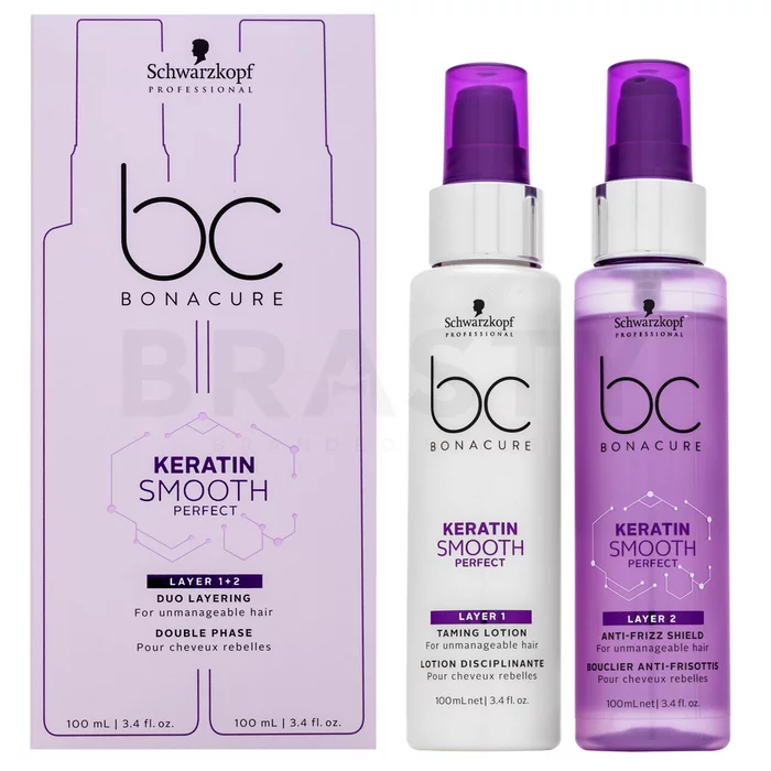 Schwarzkopf Professional BC Bonacure Keratin Smooth Perfect Duo Layering bezoplachová péče pro nepoddajné vlasy 100 ml +100 ml