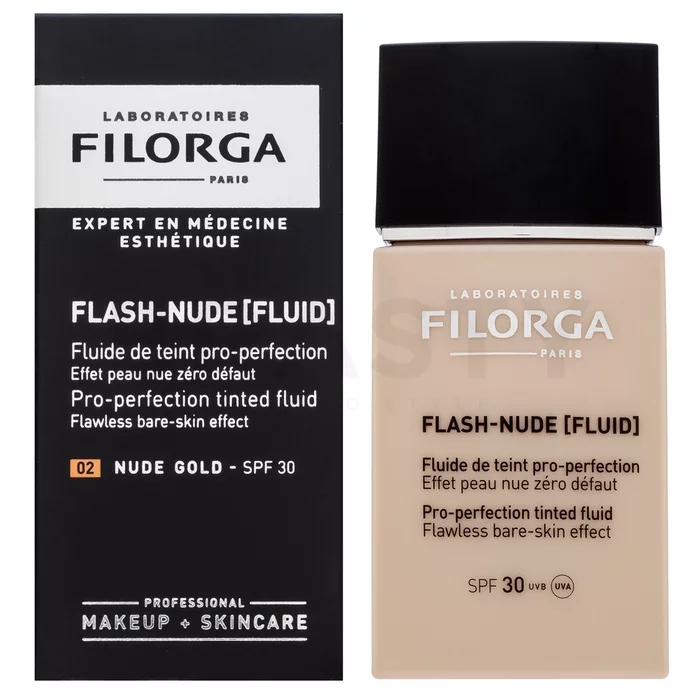 Filorga Flash-Nude Tinted Fluid tónující a hydratační emulze pro sjednocenou a rozjasněnou pleť 02 Nude Gold 30 ml