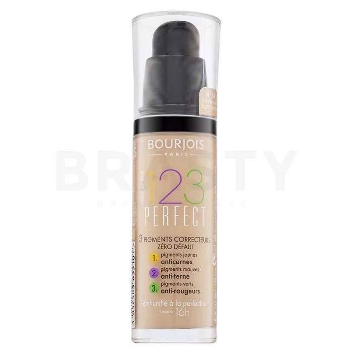Bourjois 123 Perfect Foundation Flüssiges Make Up für Unregelmäßigkeiten der Haut 51 Light Vanilla 30 ml