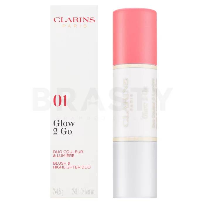 Clarins Glow 2 Go Blush & Highlighter krémová tvářenka 2v1 01 Glowy Pink 2x4 g