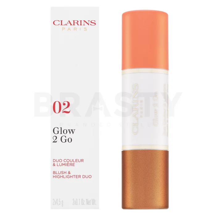 Clarins Glow 2 Go Blush & Highlighter krémová tvářenka 2v1 02 Golden Peach 2x4 g