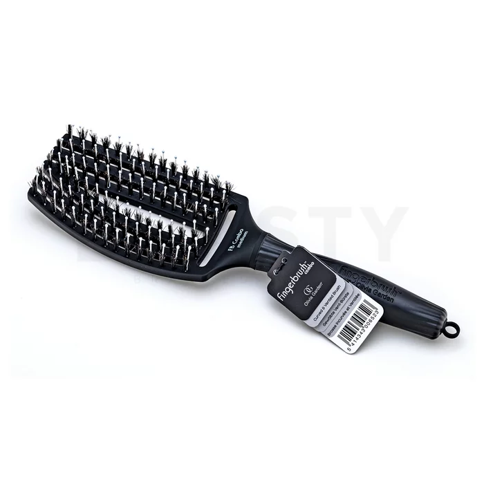 Olivia Garden Fingerbrush Combo Medium Black kartáč na vlasy s nylonovými a kančími štětinami