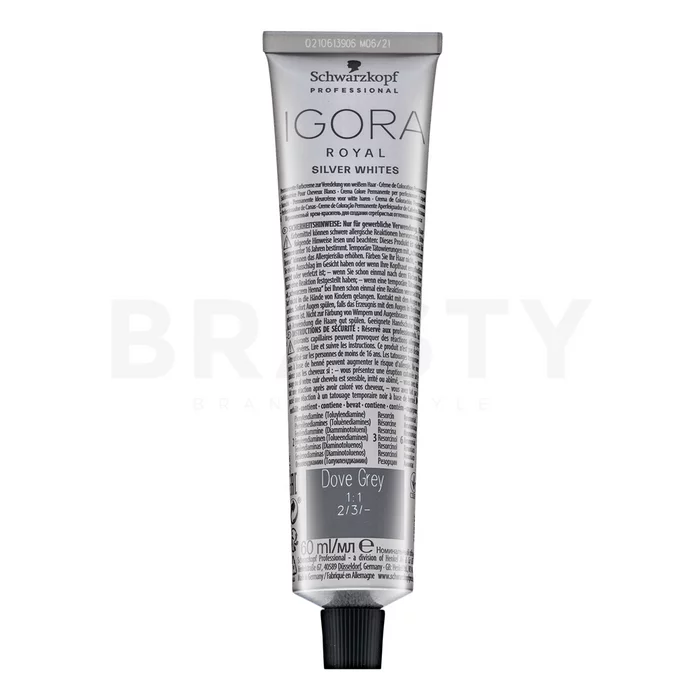 Schwarzkopf Professional Igora Royal SilverWhite Permanent White Refining Color Creme profesionální permanentní barva na vlasy pro platinově blond a šedivé vlasy Pigeon-Gray 60 ml