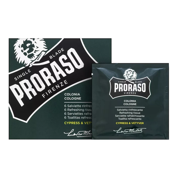 Proraso Cypress And Vetiver Refreshing Tissues 6 Pieces zklidňující pleťové ubrousky pro citlivou a suchou pleť