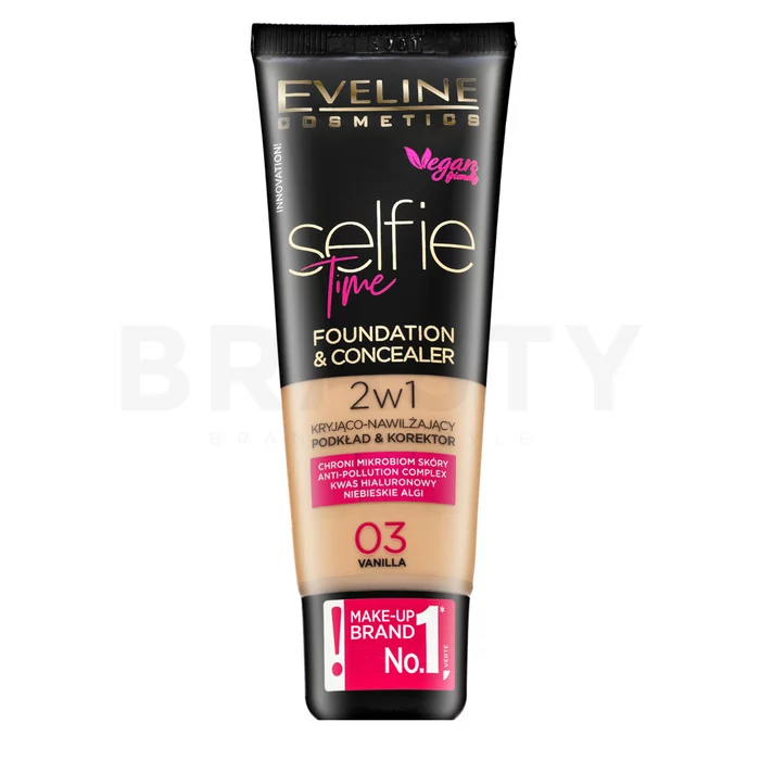 Eveline Selfie Time 2in1 Foundation & Concealer machiaj persistent 2în1 03 Vanilla 30 ml
