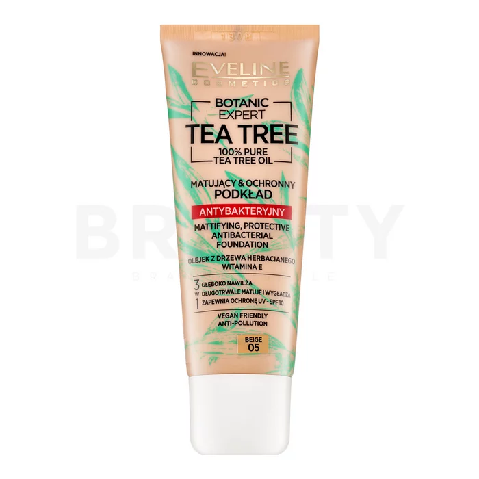 Eveline Botanic Expert Tea Tree Mattifying, Protective Antibacterial Foundation podkład w płynie przeciw niedoskonałościom skóry 05 Beige 30 ml