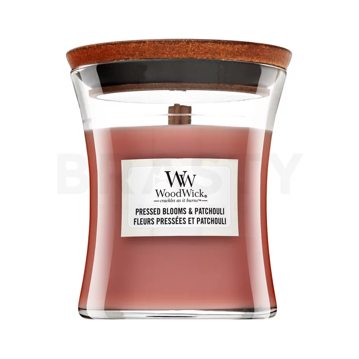 Woodwick Pressed Blooms & Patchouli lumânare parfumată 85 g