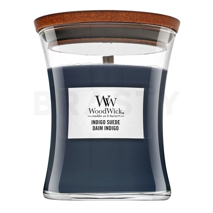 Woodwick Indigo Suede lumânare parfumată 275 g