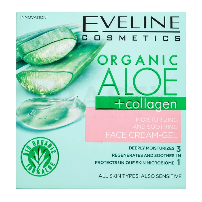 Eveline Organic Aloe + Collagen Face Cream Gel pleťový gel pro všechny typy pleti 50 ml