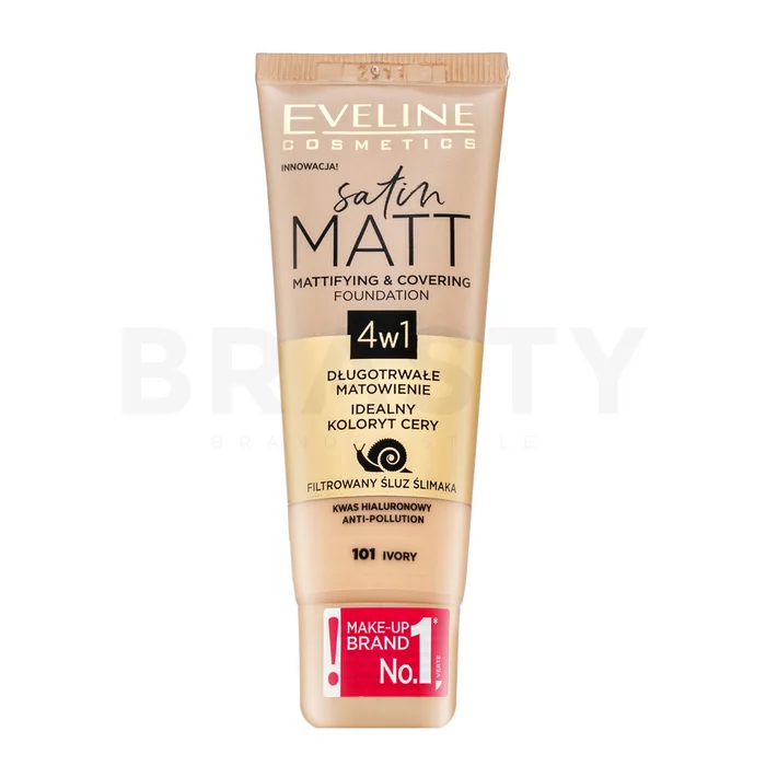 Eveline Satin Matt Mattifying & Covering Foundation 4in1 tekutý make-up s matujícím účinkem 101 Ivory 30 ml