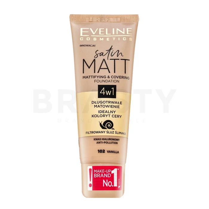 Eveline Satin Matt Mattifying & Covering Foundation 4in1 tekutý make-up s matujícím účinkem 102 Vanilla 30 ml