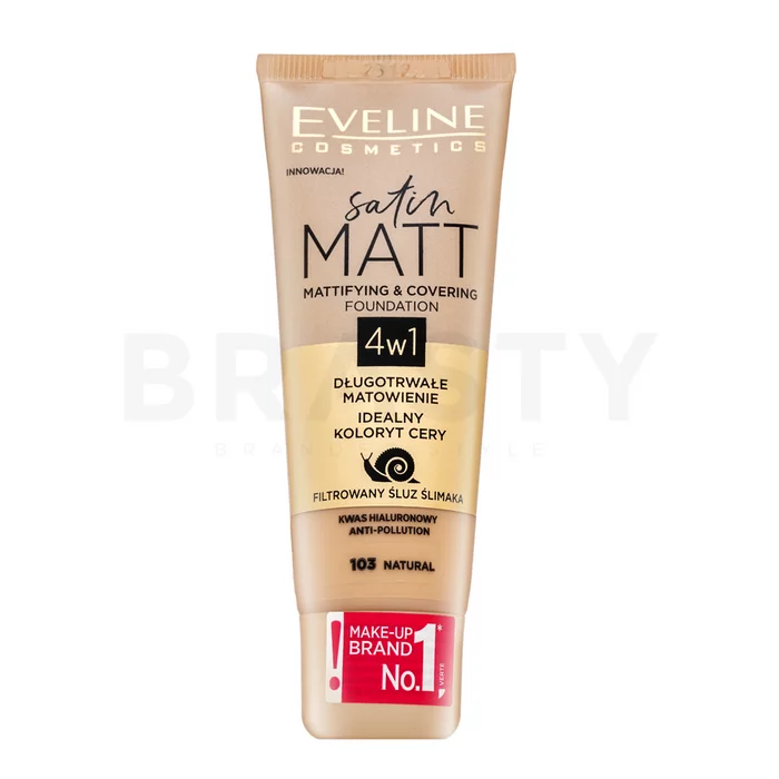 Eveline Satin Matt Mattifying & Covering Foundation 4in1 tekutý make-up s matujícím účinkem 103 Natural 30 ml