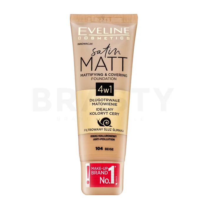 Eveline Satin Matt Mattifying & Covering Foundation 4in1 tekutý make-up s matujícím účinkem 104 Beige 30 ml