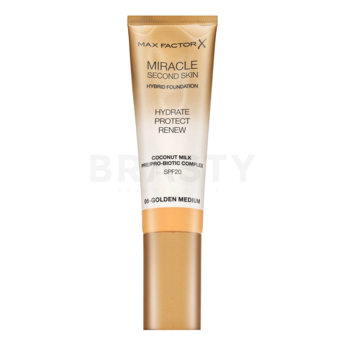 Max Factor Miracle Second Skin Hybrid Foundation SPF20 dugotrajna šminka s hidratantnim učinkom 06 Golden Medium 30 ml