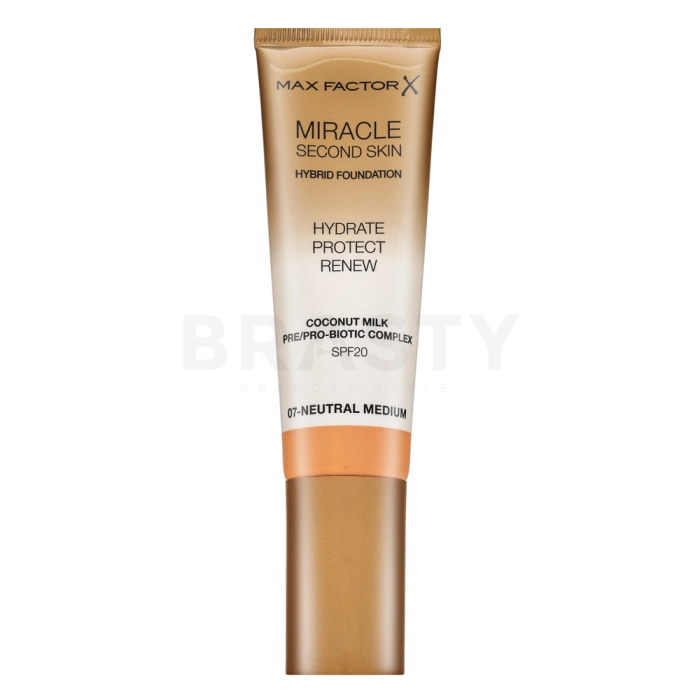 Max Factor Miracle Second Skin Hybrid Foundation SPF20 dugotrajna šminka s hidratantnim učinkom 07 Neutral Medium 30 ml