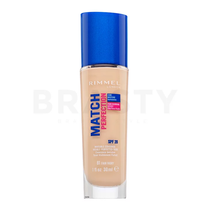 Rimmel London Match Perfection 24HR SPF20 Foundation tekutý make-up pro sjednocenou a rozjasněnou pleť 081 Fair Ivory 30 ml