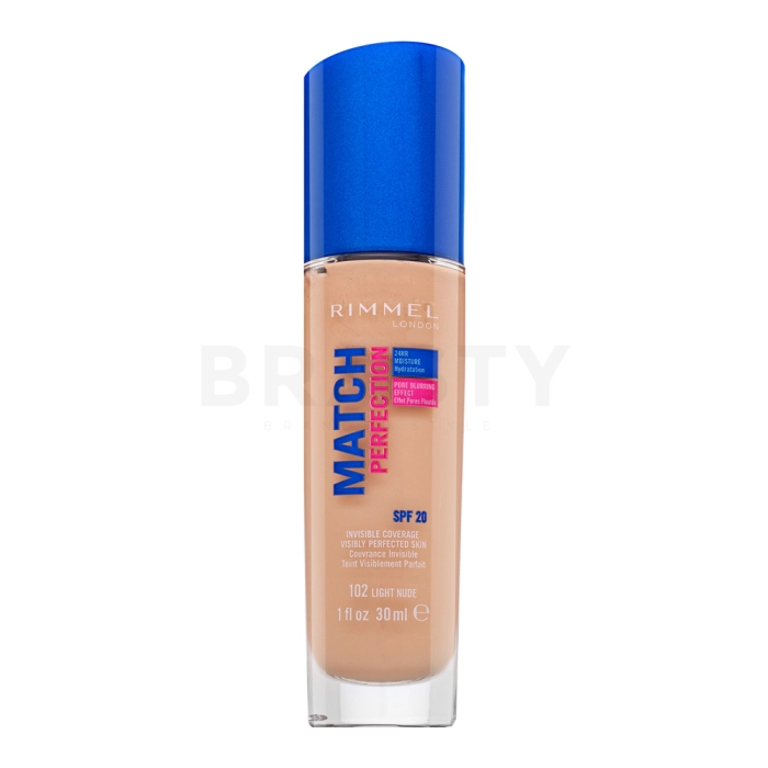 Rimmel London Match Perfection 24HR SPF20 Foundation tekutý make-up pro sjednocenou a rozjasněnou pleť 102 Light Nude 30 ml